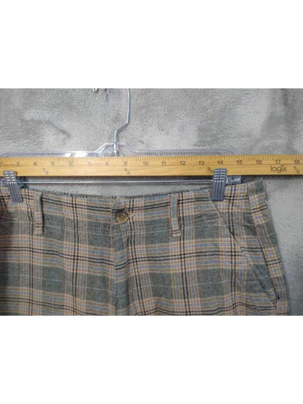 American Eagle Pants Womens 12 Short Beige Plaid Super High Rise Baggy Wide Leg - Picture 3 of 10